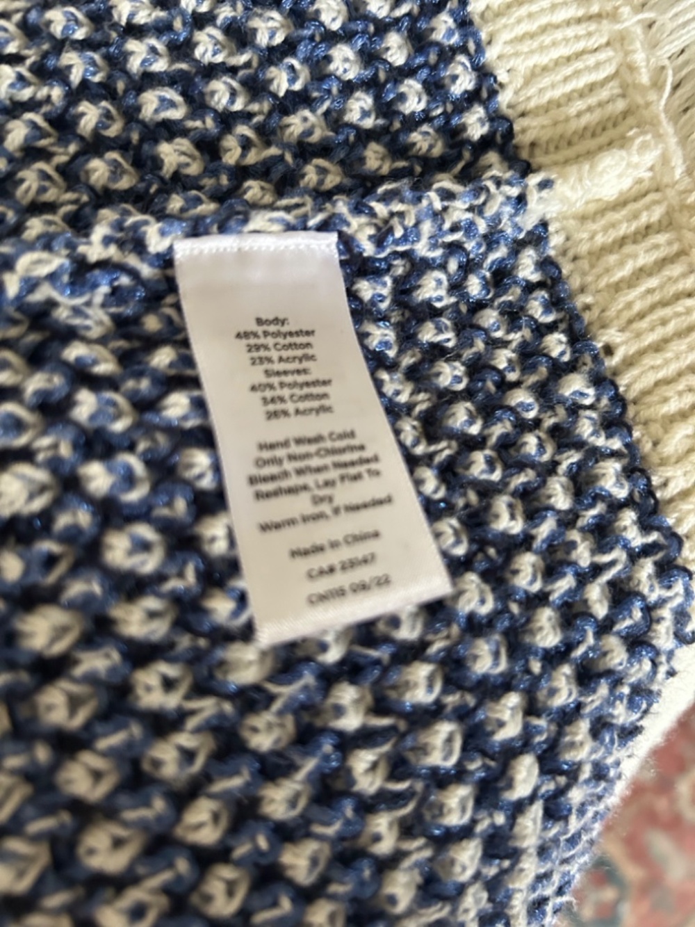 Talbot’s Navy and Ivory Mixed Stitch Cardigan, Size L - Picture 5 of 6